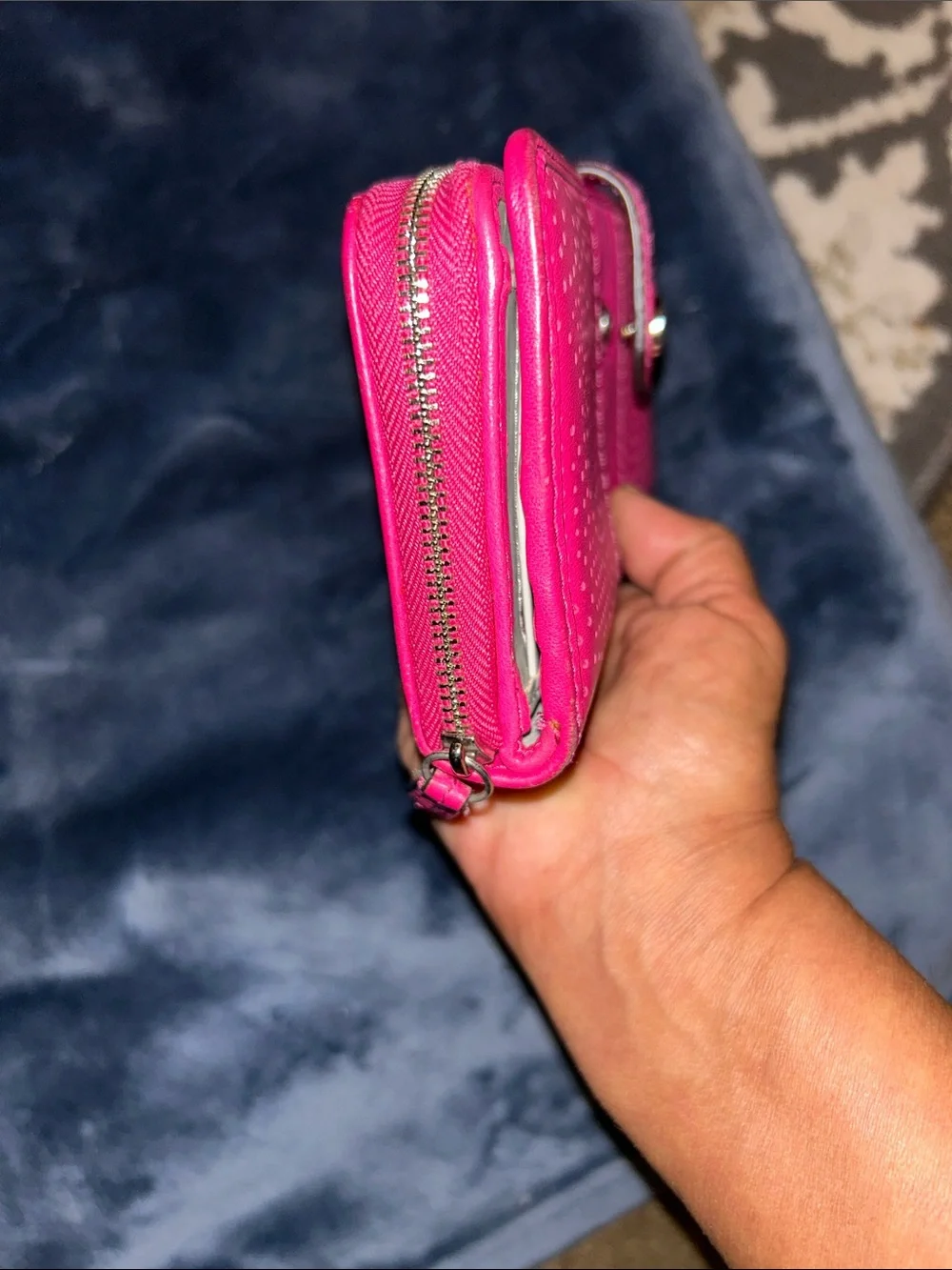 Coach Red Perforated Leather Continental Wallet with Snap Tab